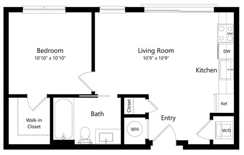 One Bedroom Floor Plan with 549 Sq. Ft. at Parc at White Rock, Dallas, 75238